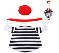 French Look Porch Goose Outfit Set for Cement Lawn Artist Hat Beret Red Scarf Black White Striped, Back to School Goose Outfit French Artist Clothes for 23" High Cement or Plastic Lawn Goose Clothing