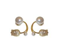 French Luxury Tulip Flower Stud Earrings for Women Korean Elegant Zircon Imitation Pearl Earrings Party Jewelry Gifts