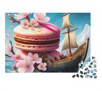 French Macaron Jigsaw Puzzle 1000 Piece Jigsaw Puzzle Paper for Adults Cherry Blossom Sailing Scene Focus Home Decor Gift 70x50cm/1000pcs