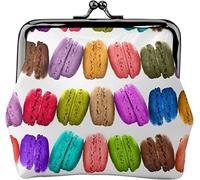 French Macarons Women's Leather Coin Purse, Small Change Pouch with Kiss-Lock Clasp Closure Buckle Wallet for Girl Gift