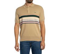 French Made Striped Polo Shirt Beige/White/Navy Blue/Yellow S