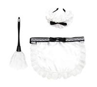 French Maid Accessory - 3pcs Bundle, Cleaning Lady Props, Costume Styling Pieces, Apron Headband Duster Set with Traditional Look Style | 3pcs Maid Costume Kit for Halloween Cosplay Party Dr