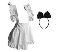 French Maid Apron, Adorable Waitress Apron Cute Bow Headdress, 21.57x14.96 Inch, Elegant Lace Design, Adjustable Comfortable Fit for Role, Dress Up, and Cosplay Costumes (White)