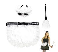 French Maid or Waitress White Costume Accessory - 3 Pack French Maid Headband & Apron & Duster
