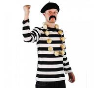 French Man Fancy Dress Costume - Black Beret + Striped Top + Garlic Garland + Moustache
