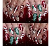 French Manicure Fake Nails With Shines Snowflake Patterns Festive Plaids Detail Durability ABS Materials Artificial Nail