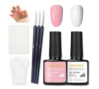 French Manicure Gel Set - Includes nail stamping tools and UV/LED lamp, two-bottle gel polish set, features nail art brush, DIY French manicure for home use (Pink, Stamp + Nail Art Pen)