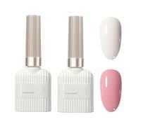 French Manicure Kit 2PCS Milky White Pink Gel Polish Set for French Manicure Each 15ML Pink White Nail Varnish Soak Off UV/LED, Pink Nail Polish for French Manicure DIY at Home