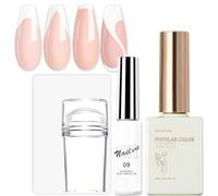French Manicure Kit - 3PCS French Tip Stamp Pink & White Gel Nail Polish Gel Liner Nail Art Tools Kit, Nail Stamper French Manicure Nude White Jelly French Nails Paint Nail Accessories Set for Women