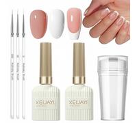 French Manicure Kit - Jelly Nude and White Gel Nail Polish Set - French Manicure Nail Polish with Nail Stamper and 3Pcs Nail Art Pen - Long Lasting Soak Off UV/LED for Women Home DIY Nail Salon