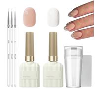 French Manicure Kit, Jelly Nude and White UV Gel Polish Set with Nail Stamper and 3Pcs Nail Art Pen, Long Lasting French Manicure Gel for Home DIY Nail Salon