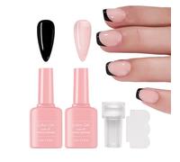 French Manicure Kit Nude & Black Jelly Gel Nail Polish Set for Black French Tip Nails 2Pcs Jelly Gel Polish Set for French Manicure with Nail Stamper, Soak Off UV/LED Nail Polish Set for Nail Art DIY