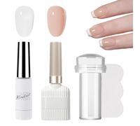 French Manicure Nail Polish, French Tip Stamp Nude & White Gel Polish Soak Off Liner, Jelly Gel Nail Polish Set For Beginner, Nails Paint Nail Accessories Set Stamper Nail Art For Women