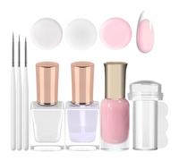 French Manicure Nail Polish Kit, 2Pcs Quick Dry French Nail Varnish and Top Coat with Stamper, French Polish Nail Varnish Kit, Nail Polish for Women Nail Art Home