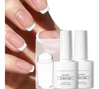 French Manicure Nail Polish Set, French Tip Stamp with 2PCS Gel Nail Polish - Nude & White, Long Lasting Nail Stamper Nail Art Tools, Soak off LED Jelly Gel Nail Varnish for Women