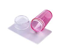 French Manicure Nail Stamp, Clear Jelly Silicone French Tip Nail Tool Stamper Scraper With Cap, Fr-ench Manicure Nailart Stamping Polish Transfer Printing Accessories for Beginners & Lovers (Pink)