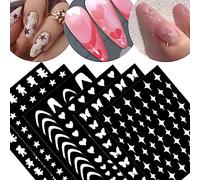 French Manicure Nail Stickers French Tip Nail Stickers Self Adhesive Edge Nails Stickers Butterfly Star Heart Wavy V-Shaped Designs Nail Decals Bear Nail Stencils for Nails Templates 6 Sheets
