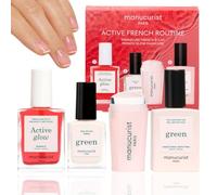 French Manicure Set by Manucurist - Active™ Glow Raspberry, Green™ Crème Nail Polish, Mani Stamper, Green™ Gel-like Top Coat - French Manicure Nail Polish Set