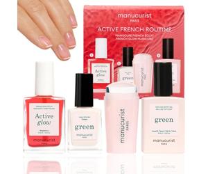 French Manicure Set by Manucurist - Active™ Glow Raspberry, Green™ Crème Nail Polish, Mani Stamper, Green™ Gel-like Top Coat - French Manicure Nail Polish Set