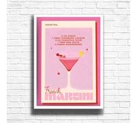 French Martini - Vintage Cocktail Print, Home Bar Art Display - Retro Bar Decor for Home, Kitchen, Lounge - Ideal Poster for Cocktail Lovers, A4 A3 Home Decoration Wall Art Deco (A3 Framed (White))