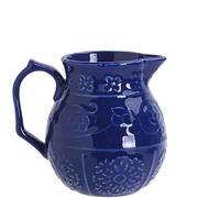 French Milk Jug, Sugar Bowl & Creamer Set - Dark Blue Ceramic Cream Pitcher for Coffee Serving(A)