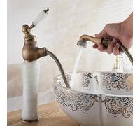 french natural jade pull-out faucet all-copper bathroom basin hot and cold faucet, antique, white jade, high