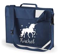 French Navy | Personalised | Book Bag | WITH STRAPS | Unicorn with Stars | White Print | (Goto Add Gift Options Enter name in FreeGiftMessageBox or send message to seller once purchased)