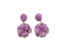 French niche purple magnolia painted three-dimensional flower earrings with a sense of luxury, retro, personal, cool and atmospheric