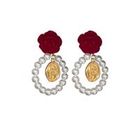 French noble style high-end sense of minority design red velvet rose flower earrings elegant and retro exquisite