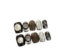French Ombre Mottled Black White Fake Nail Cat Eye Short Handmade Press On Nails Manicure Decorations(M)