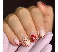 French Oranges Brown Polkas Dot Florals Glossy Fake Nails 24Pieces Square Shape ABS Comfortable Wear For Festivals Social Occasions ABS Matte False Nail Elegant Design