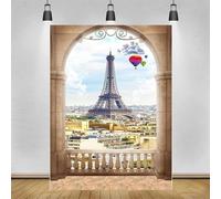 French Paris Eiffel Tower Photography Backdrop Rustic Vintage Arch Balcony City View Background Romantic Wedding Photo Studio 120X80cm