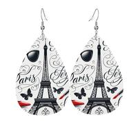 French Paris Glasses Women Earrings Faux Leather Dangle Eardrop Drop Earring Fashion Jewellery Gift For Wife Daughter Girlfriend Christmas