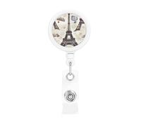 French Paris Tour Eiffel Tower Badge Reel Retractable Badge Holder with Keychain Funny ID Clips for Badges Lightweight Plastic Name Card Holders for Nurses Office Teacher
