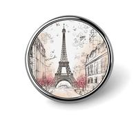 French Paris Tour Eiffel Tower Button Badge Classic Cute Brooches Fashion Round Badge Exquisite Metal Lapel Pin Personalized Pins Buttons for Clothing Backpack Hat Jackets Decoration