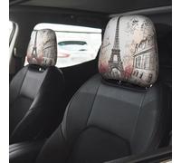 French Paris Tour Eiffel Tower Car Seat Headrest Cover 2 PCS, Soft Stretchable Fabric Car Head Rest Protector Dustproof Removable Car Headrest Covers Universal Vehicle Accessories