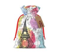 French Paris Tour Eiffel Tower Christmas Drawstring Sack Gift Bag, Lightweight And Cute In Design