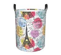 French Paris Tour Eiffel Tower Collapsible Oxford Fabric Laundry Hamper, Waterproof With Handles - Foldable Storage Basket For Bedroom, Bathroom, Kitchen, Nursery, Car & Toys