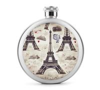 French Paris Tour Eiffel Tower Flask for Men Women Stainless Steel Portable Flask for Whiskey Liquor Wine Pocket Wine Drink Pot Travel Round Hip Flasks Leak Proof Classic Flasks 5 Oz