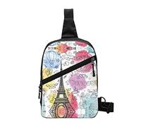 French Paris Tour Eiffel Tower Foldable Sport Sling Bag,Lightweight Crossbody Chest Pack with Multiple Pockets,Water-Resistant Polyester Fabric,Compact Travel Daypack