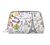 French Paris Tour Eiffel Tower Leather Hand-Held Zipper Makeup Bag Pen Case Stationery Box Lipstick Pouch Toiletry Bag