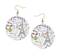 French Paris Tour Eiffel Tower Leather Round Earrings Daily Accessories Working At Work Women'S Fashion