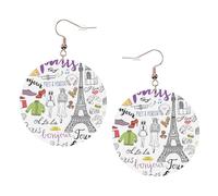 French Paris Tour Eiffel Tower Leather Round Earrings Daily Accessories Working At Work Women'S Fashion