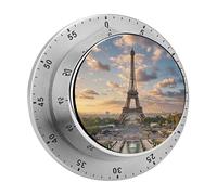 French Paris Tour Eiffel Tower Mechanical Kitchen Timer 60 Minute Wind Up Countdown Clock with Magnetic Back Loud Alarm Stainless Steel Manual Timer for Cooking Baking Classroom Home Gym
