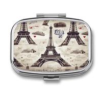 French Paris Tour Eiffel Tower Pill Box Medicine Pill Organizer Small Pill Case Travel Pill Container Portable Pill Case for Pocket 2 Compartment Pill Holder Pill Boxes for Travel