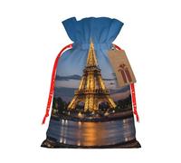 French Paris Tour Eiffel Tower Print Christmas Wrapping Bags Gift Bags With Drawstring, Xmas Party Presents And Favors