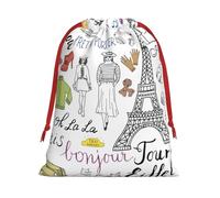 French Paris Tour Eiffel Tower Print Convenient Drawstring Gift Wrapping Bag Lightweight Comfort Suitable All Occasions