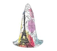 French Paris Tour Eiffel Tower Print Hooded Wizard Robe Halloween Cloak Medieval Renaissance Cosplay Christmas Party Outfits