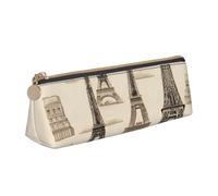 French Paris Tour Eiffel Tower Print Large Capacity Leather Pencil Case Smooth Zippered Pen Pouch School Travel Makeup