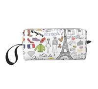 French Paris Tour Eiffel Tower Print Portable Cosmetic Pouch, Travel Storage Case, Zippered Organizer Bag for Quick Access